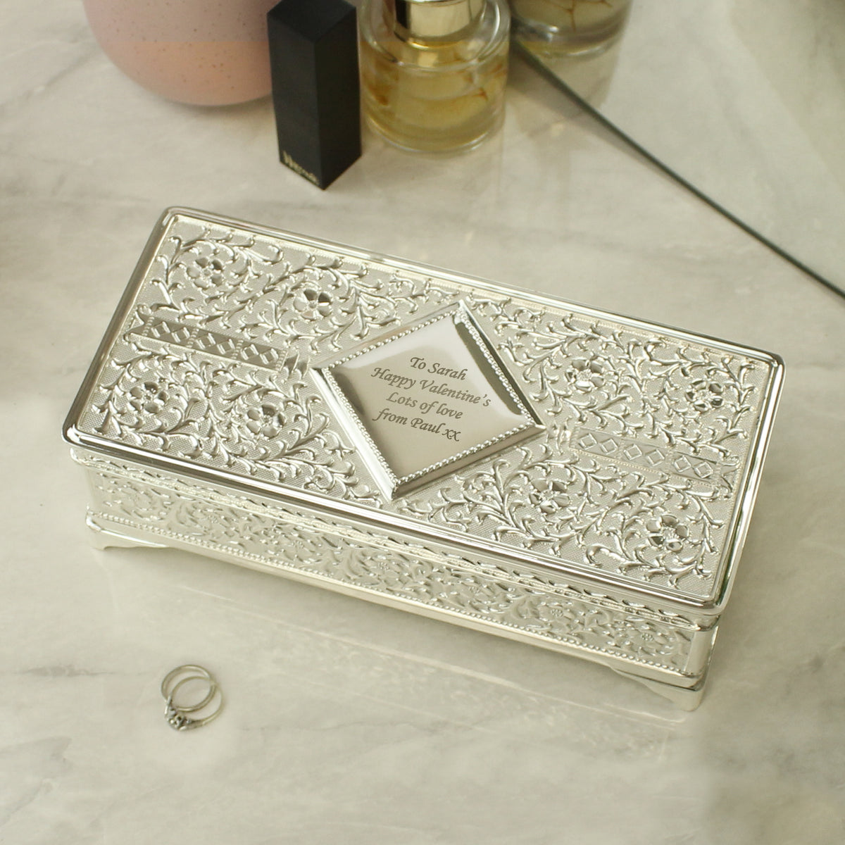 Personalised Antique Silver Plated Jewellery Box for Christmas