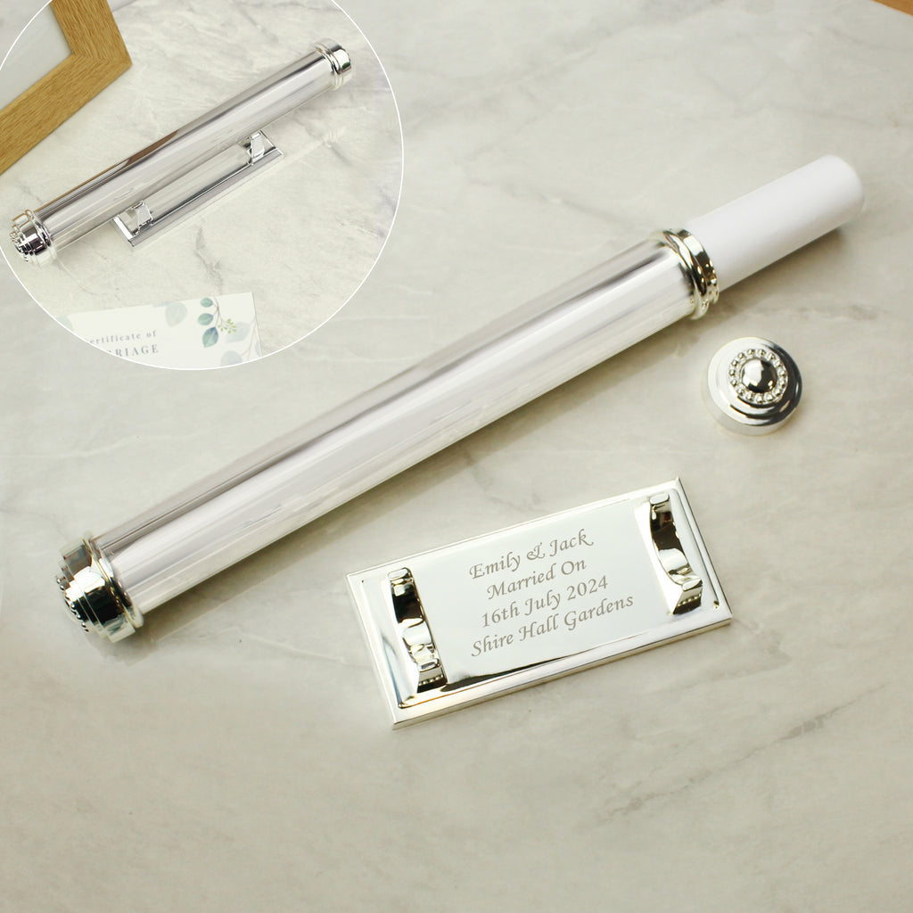 Personalised Plain Silver Plated Certificate Holder | Wedding Gift