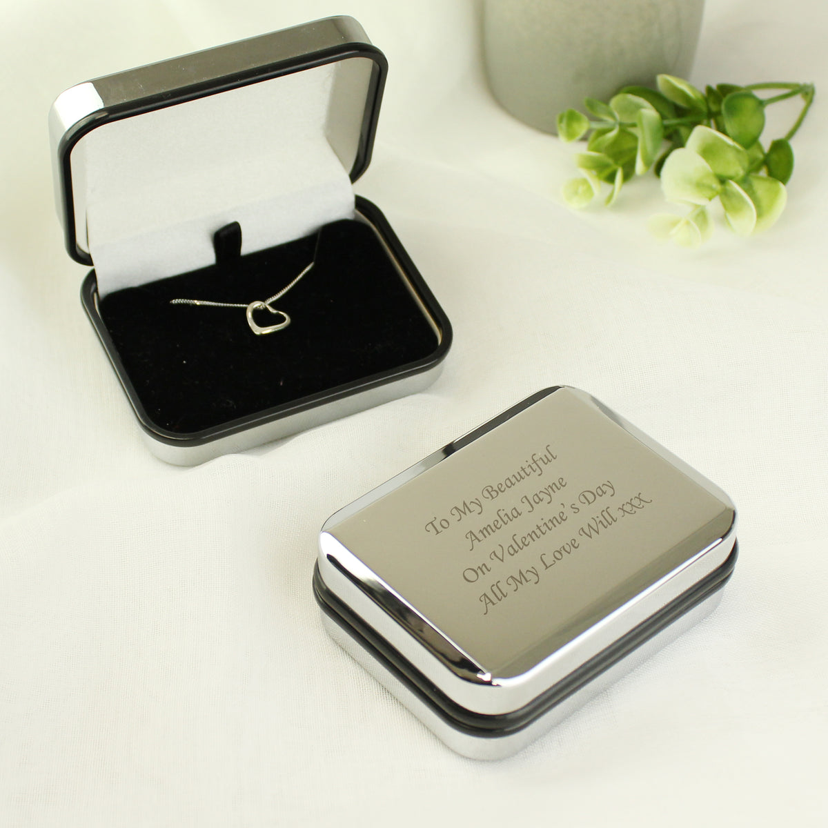 Personalised Box With Sterling Silver Heart Necklace for Wedding