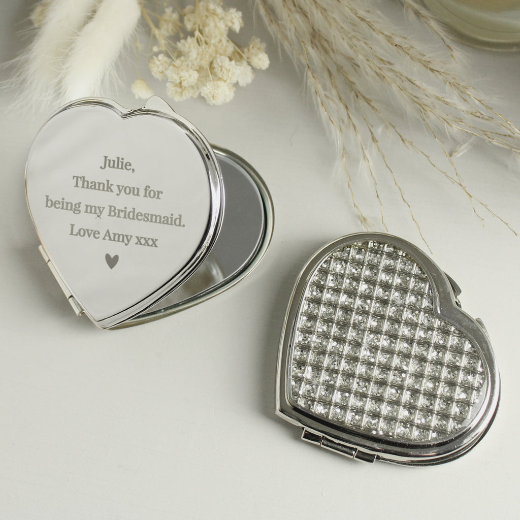 Personalised Diamante Heart Compact Mirror | Gift for Her