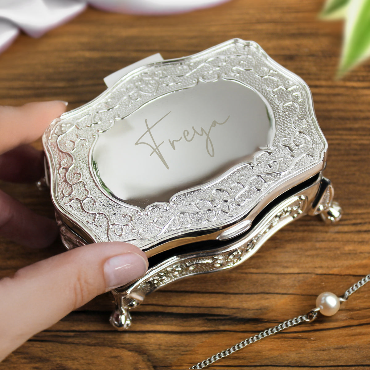Personalised Small Silver Plated Jewellery Box for Wedding