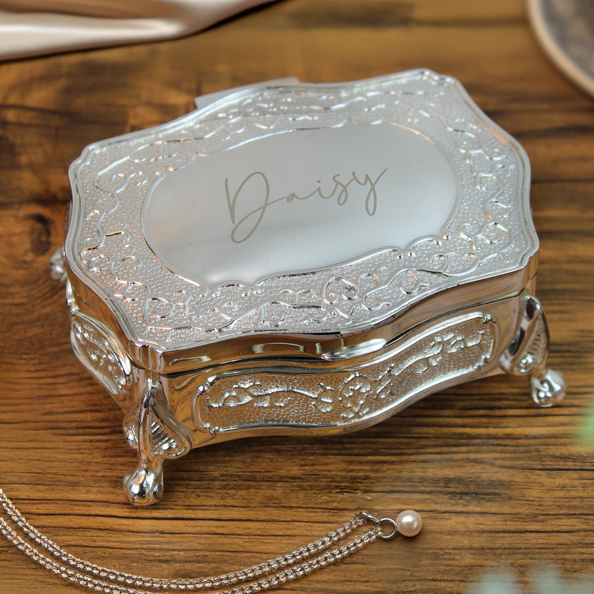 Personalised Small Silver Plated Jewellery Box for Wedding