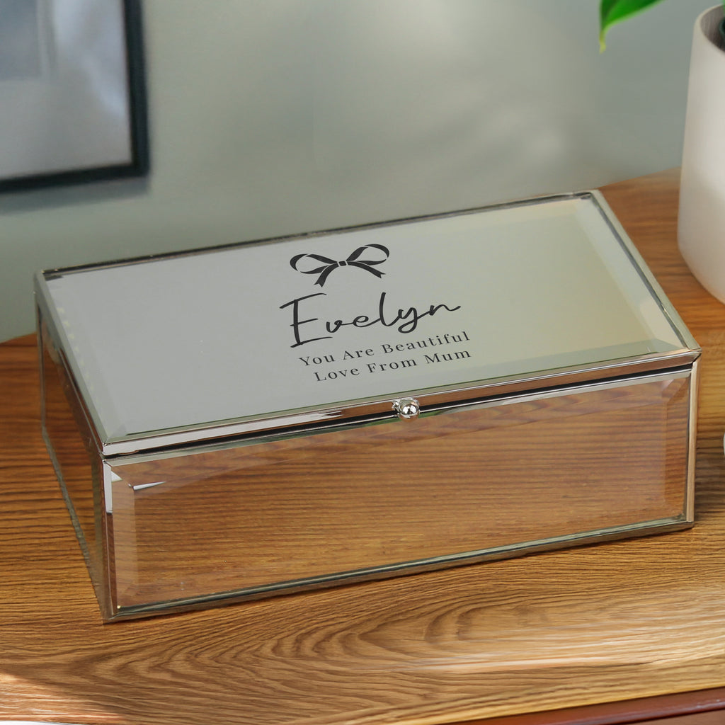Personalised Bow Mirrored Jewellery Box | Gift for Her