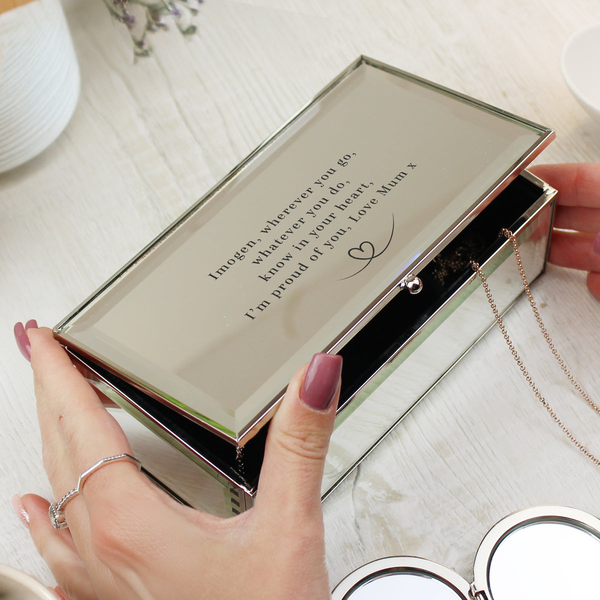 Personalised Heart Mirrored Jewellery Box | Gift for Her