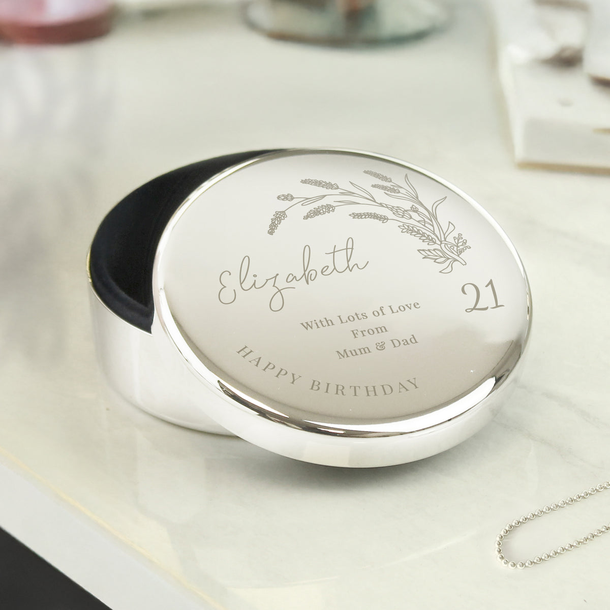 Personalised Birthday Round Trinket Box | Birthday Gift