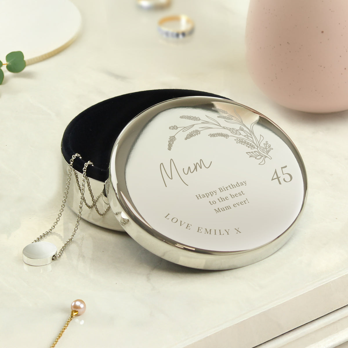 Personalised Birthday Round Trinket Box | Birthday Gift