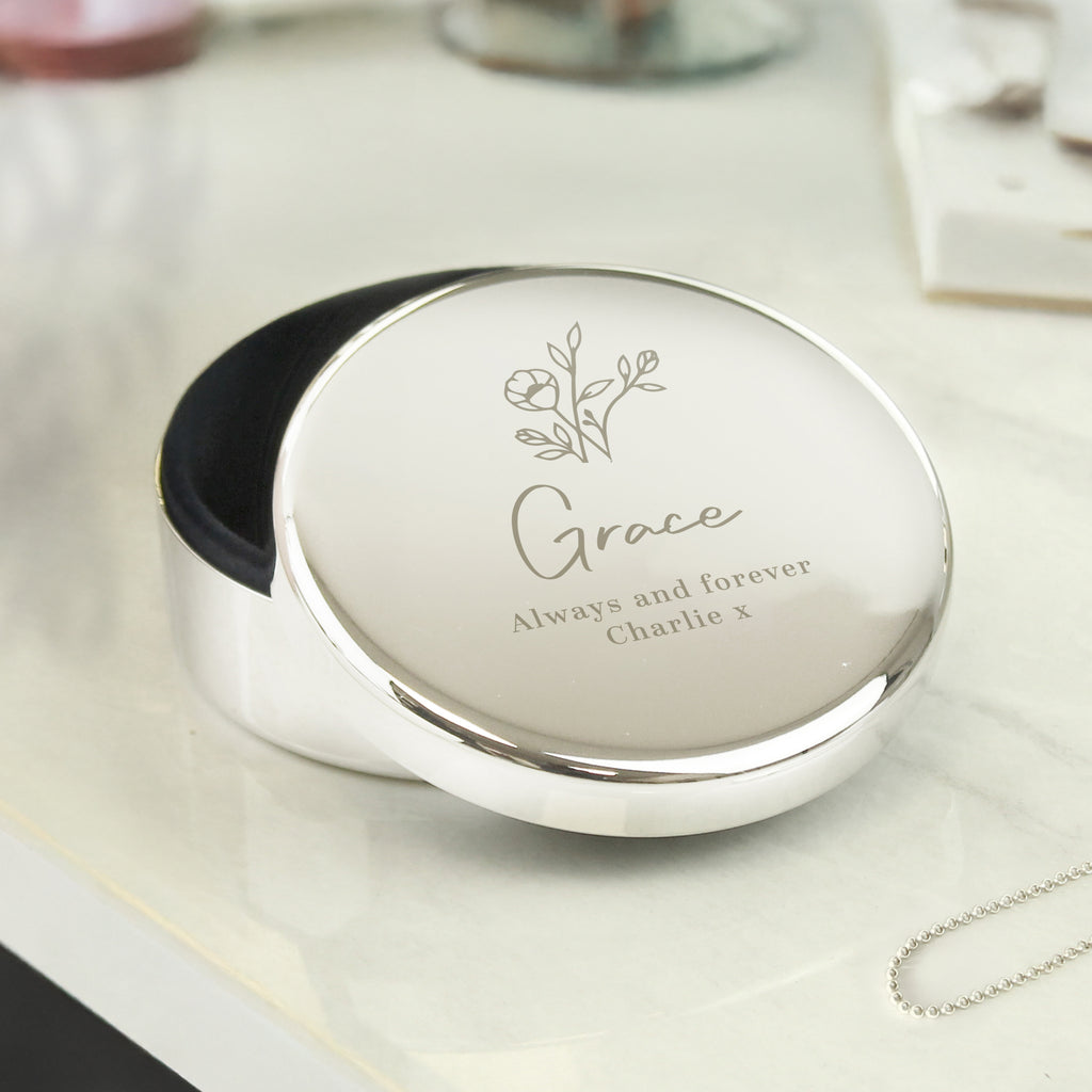 Personalised Floral Round Trinket Box | Trinket, Jewellery & Keepsake Boxes | Wedding Gift
