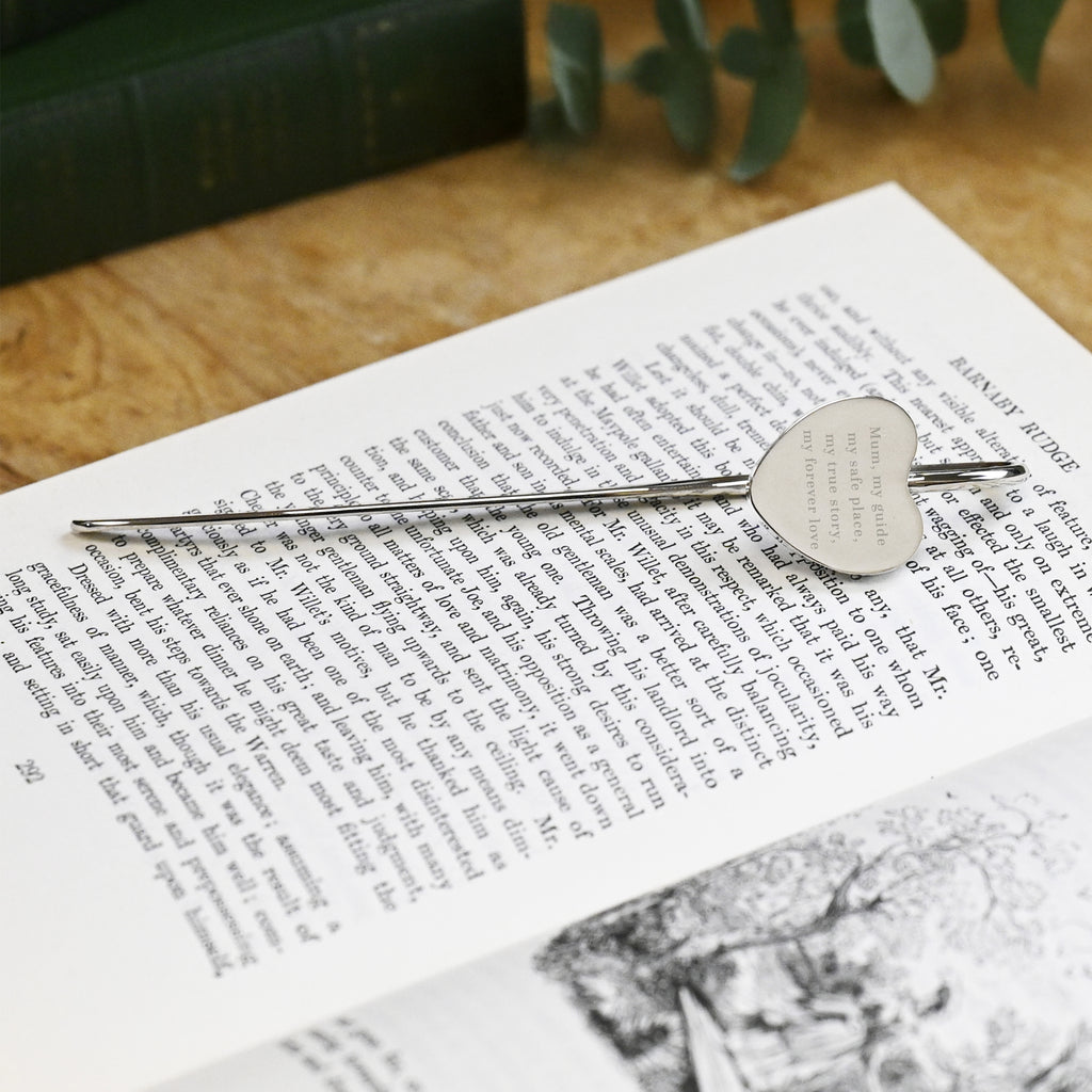 Personalised Engraved Silver Heart Bookmark for Christmas