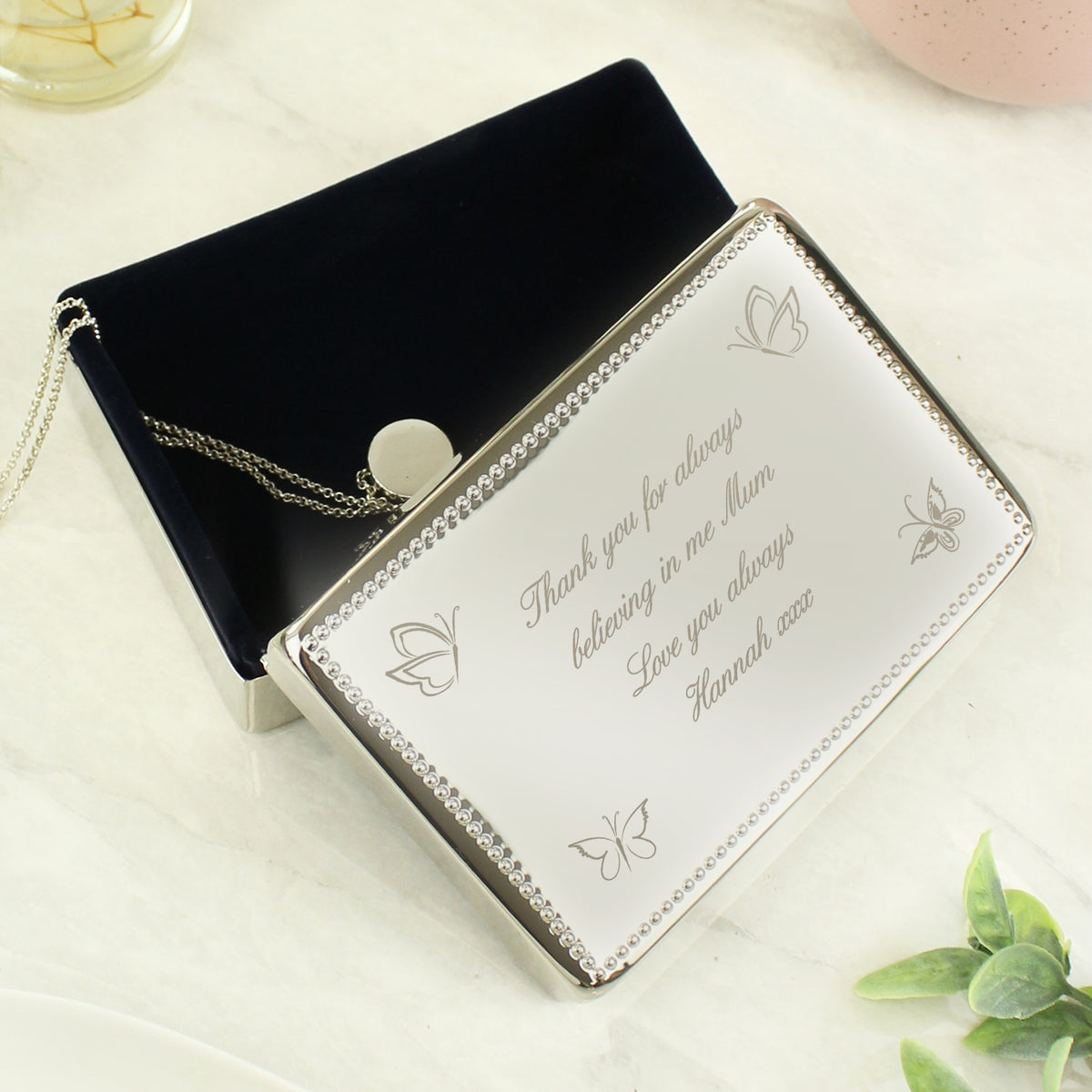 Personalised Butterfly Rectangular Jewellery Box for Mother's Day