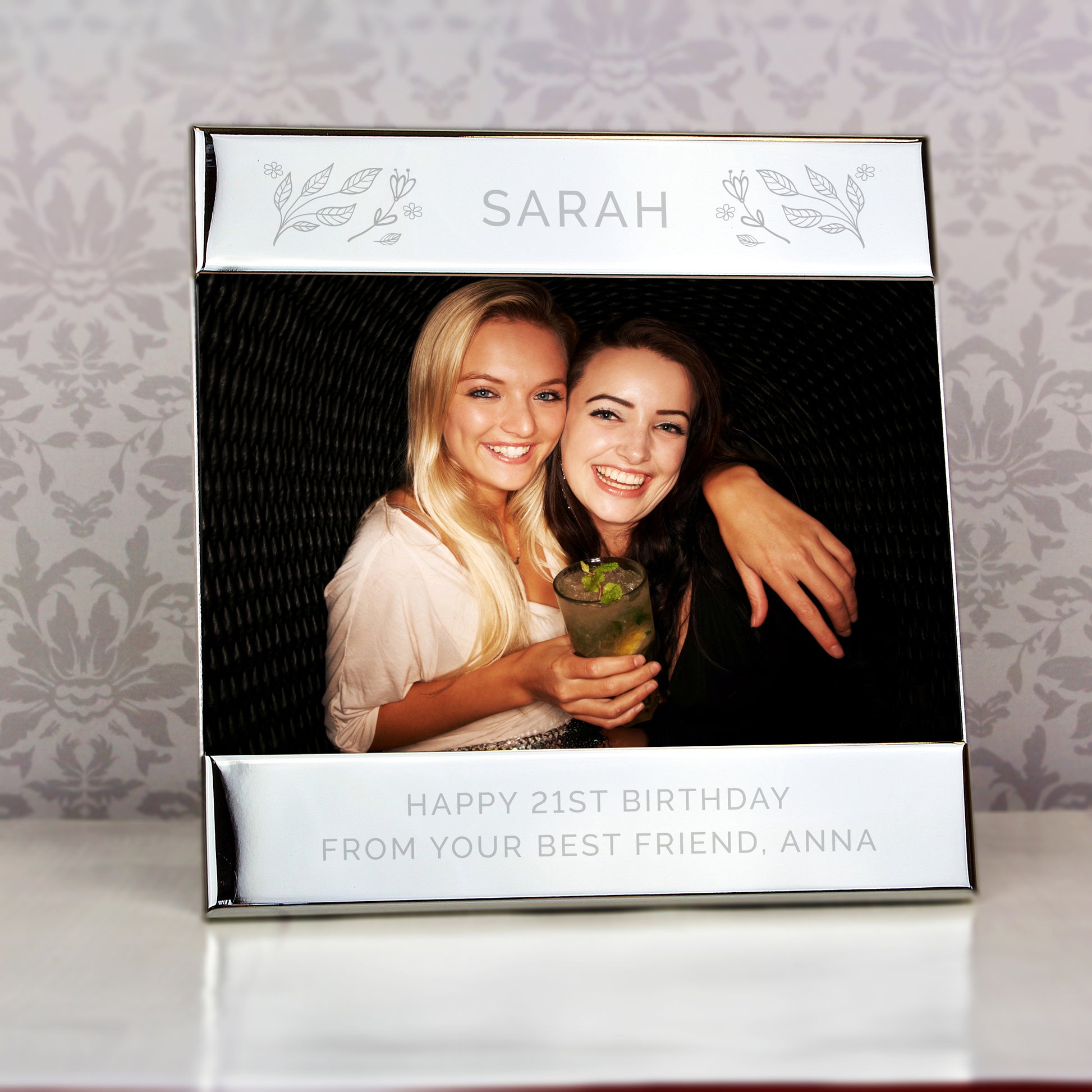 Personalised Silver Floral 6x4 Photo Frame - Inspired Creative Gifts