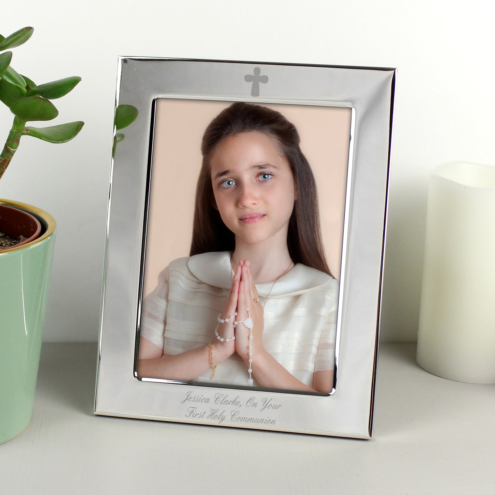 Personalised Silver Plated 6x4 Elegant Cross Photo Frame - Inspired Creative Gifts