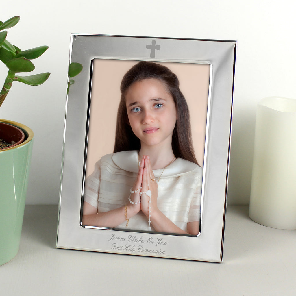 Personalised Silver Plated 6x4 Elegant Cross Photo Frame - Picture Frame - Inspired Creative Gifts