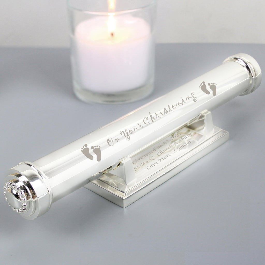 Personalised Christening Silver Plated Certificate Holder for New Baby