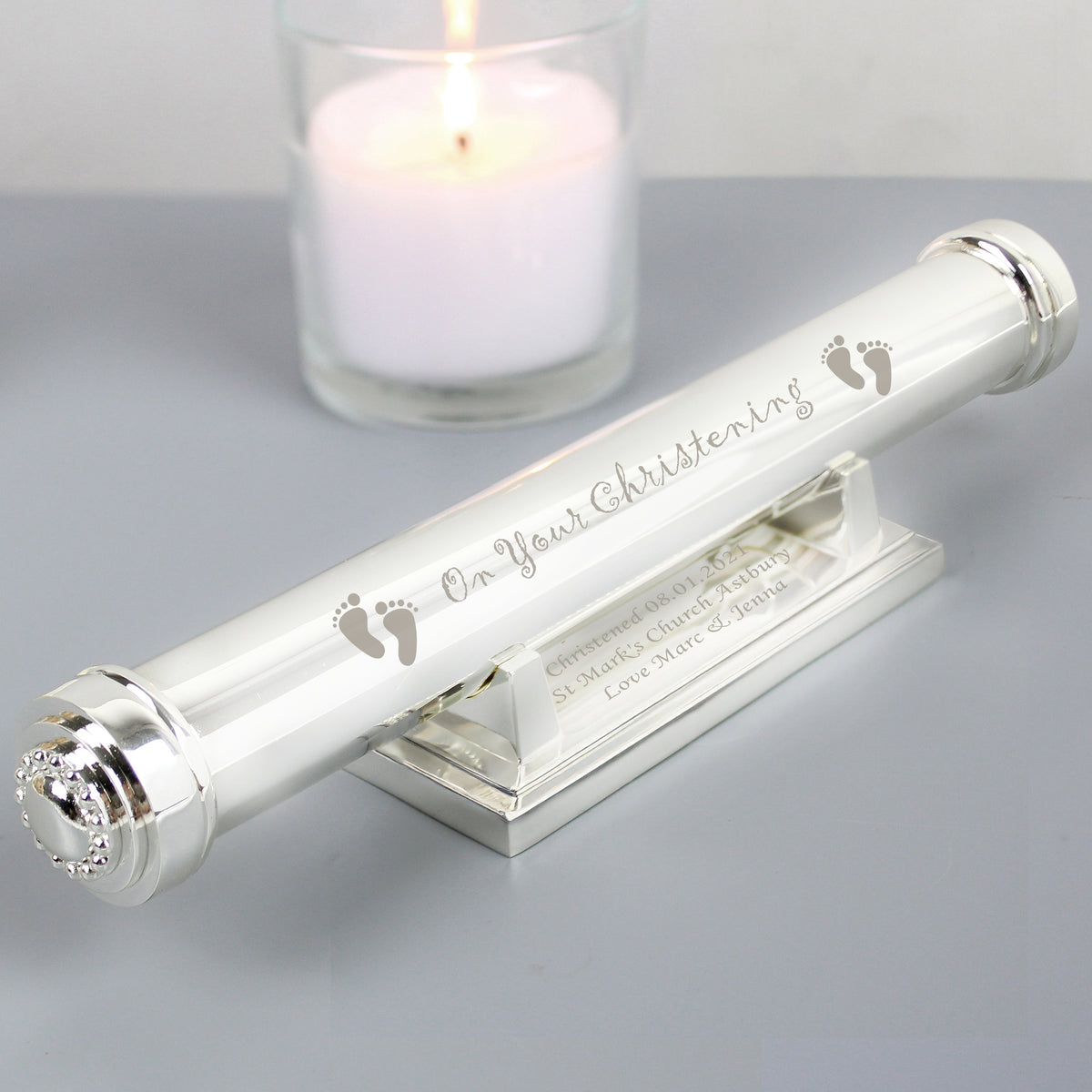 Personalised Christening Silver Plated Certificate Holder for New Baby