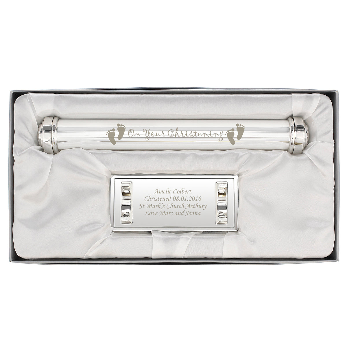 Personalised Christening Silver Plated Certificate Holder for New Baby