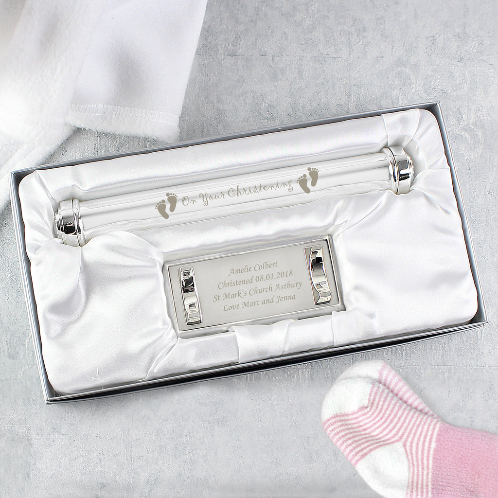 Personalised Christening Silver Plated Certificate Holder for New Baby