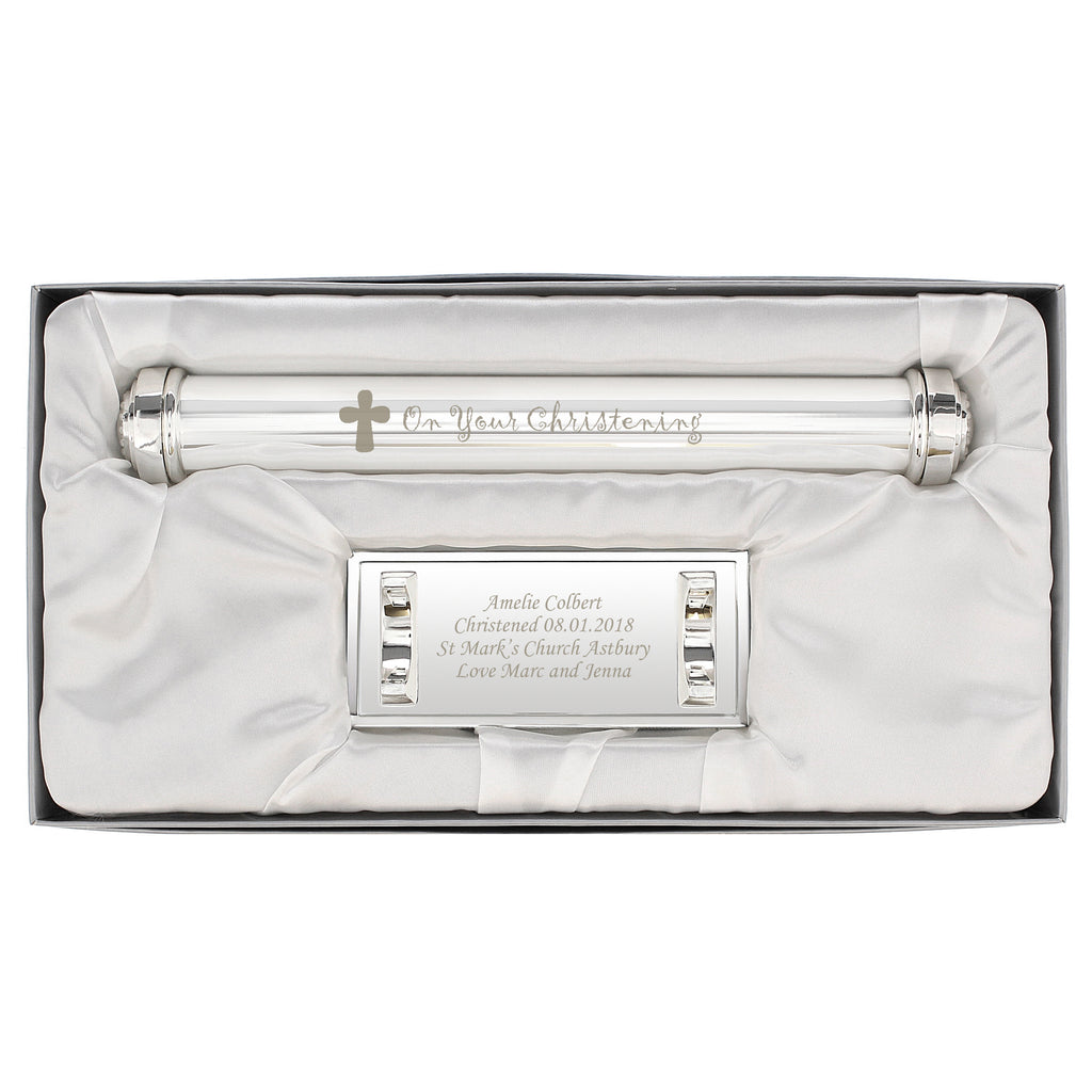 Personalised Christening Cross Silver Plated Certificate Holder