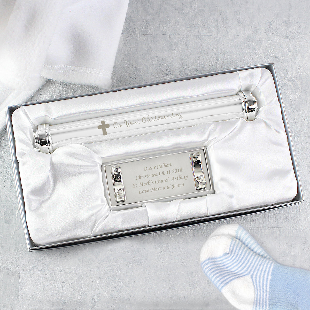 Personalised Christening Cross Silver Plated Certificate Holder