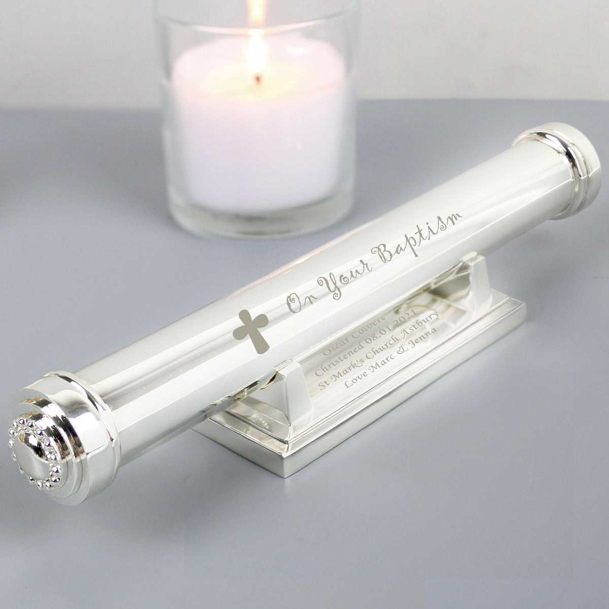 Personalised Baptism Silver Plated Certificate Holder