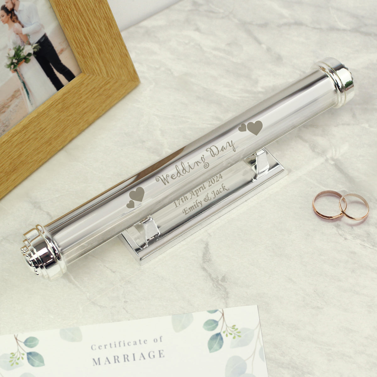 Personalised Wedding Day Silver Plated Certificate Holder for Wedding