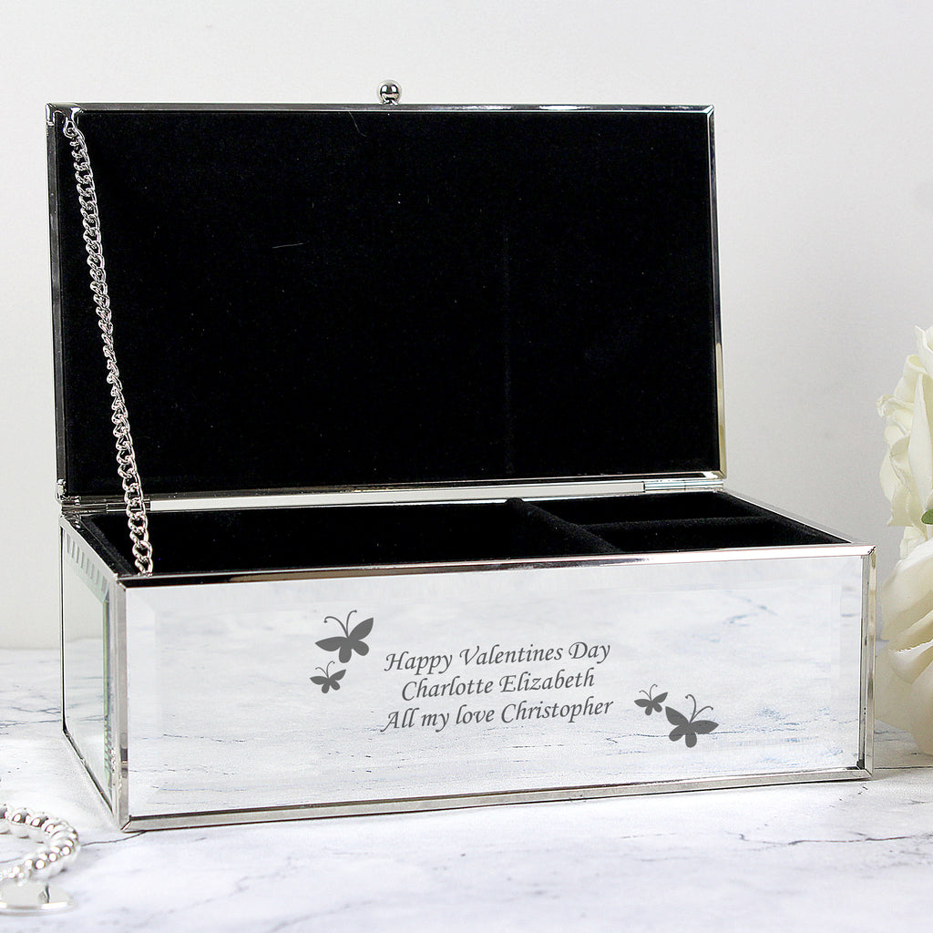 Personalised Butterflies Mirrored Jewellery Box | Gift for Her