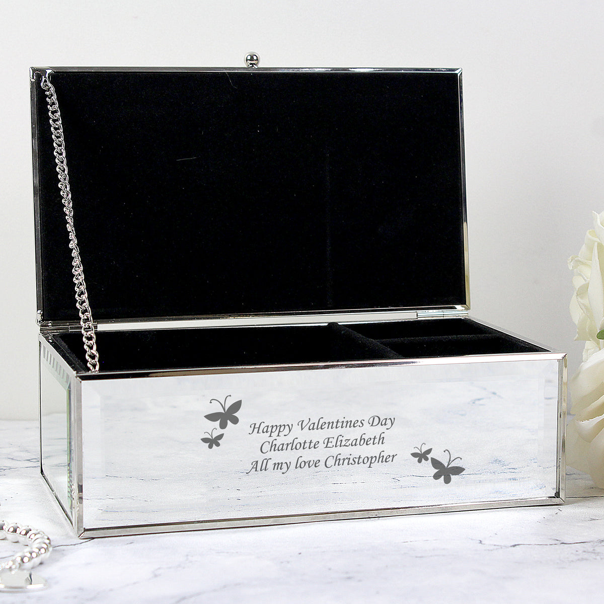 Personalised Butterflies Mirrored Jewellery Box | Gift for Her
