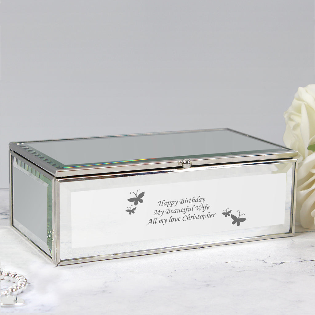 Personalised Butterflies Mirrored Jewellery Box | Gift for Her