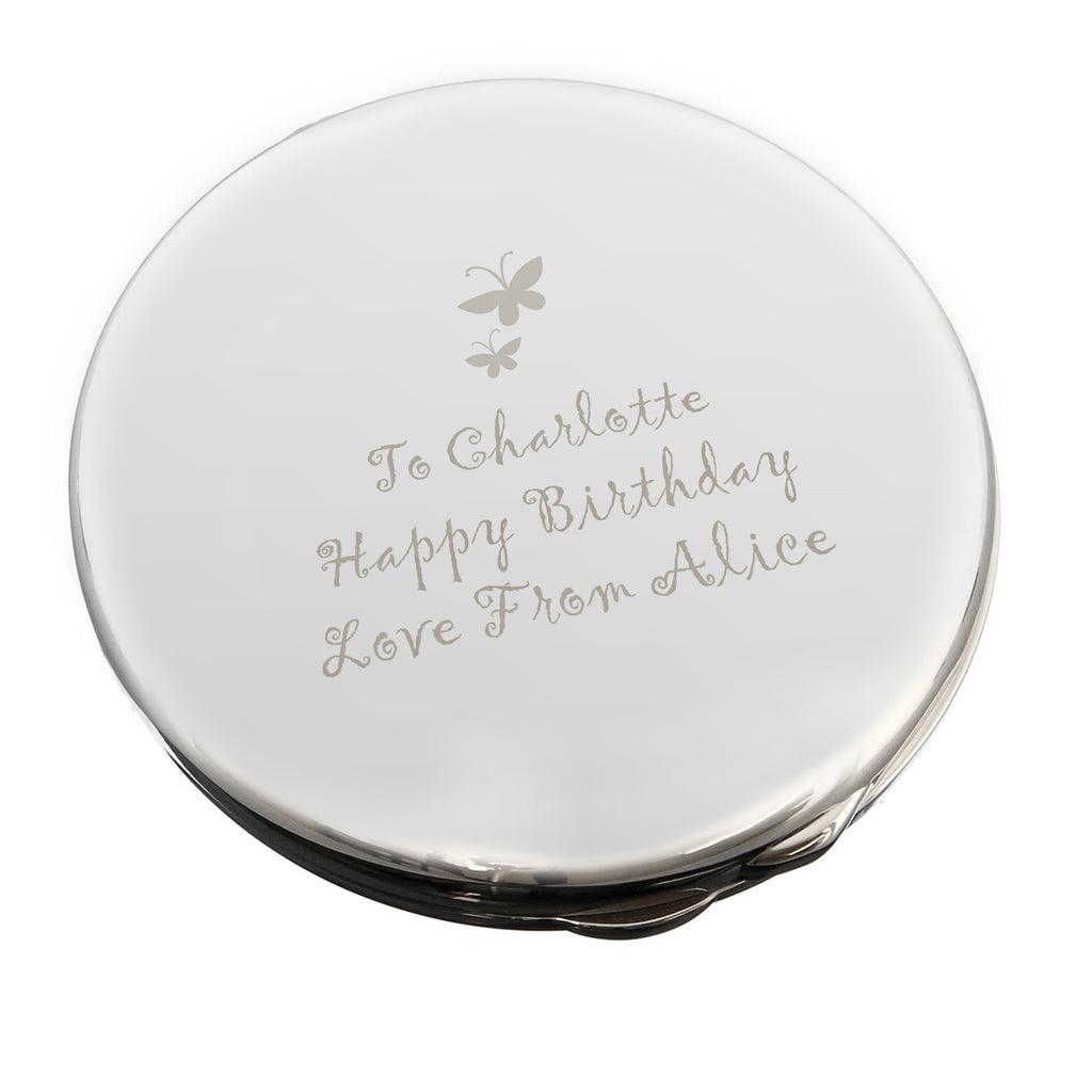 Personalised Butterfly Round Compact Mirror | Wedding Gift