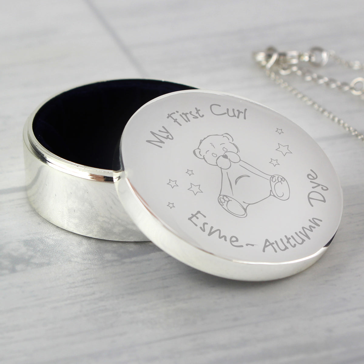 Personalised Teddy My First Curl Trinket Box | Trinket, Jewellery & Keepsake Boxes