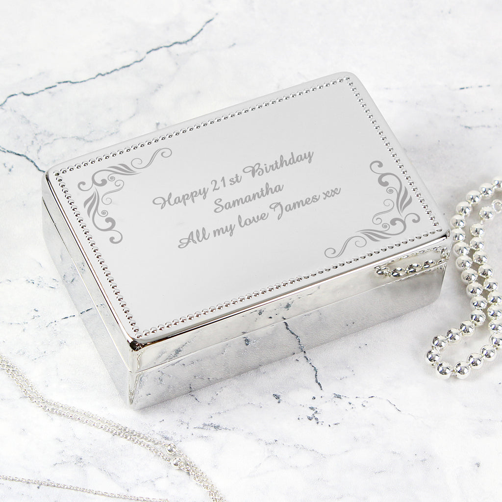 Personalised Swirl Rectangular Jewellery Box for Wedding