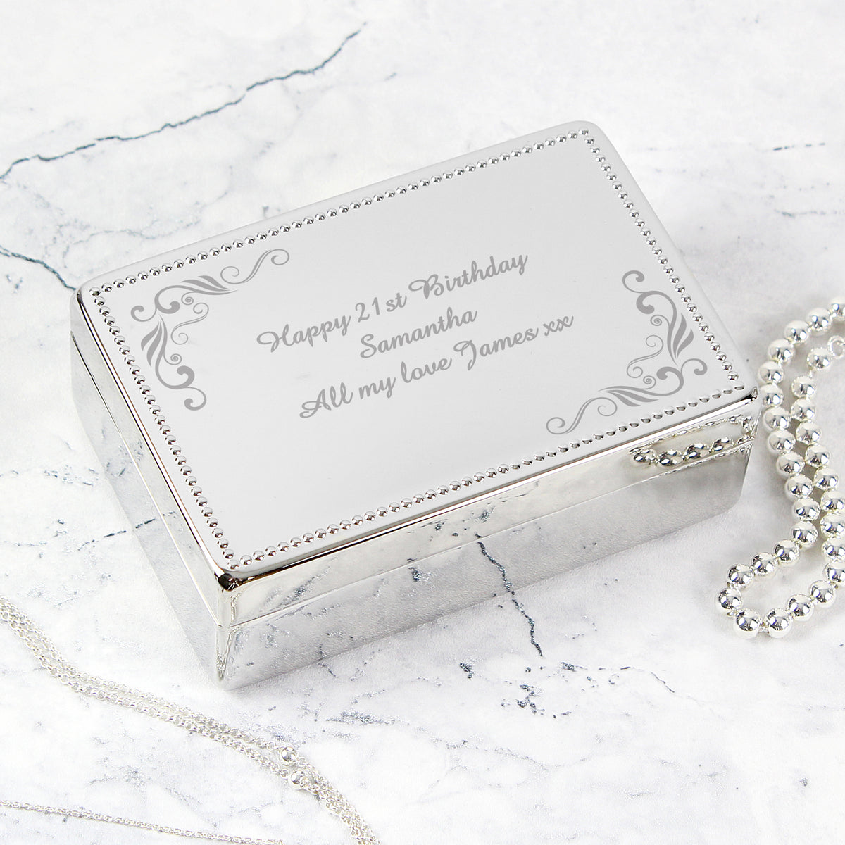 Personalised Swirl Rectangular Jewellery Box for Wedding