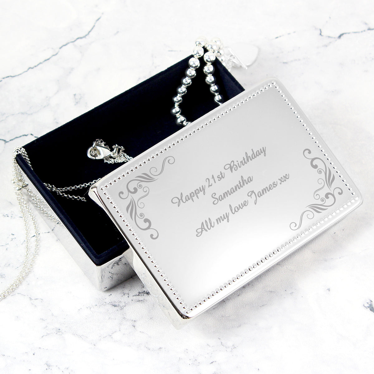 Personalised Swirl Rectangular Jewellery Box for Wedding