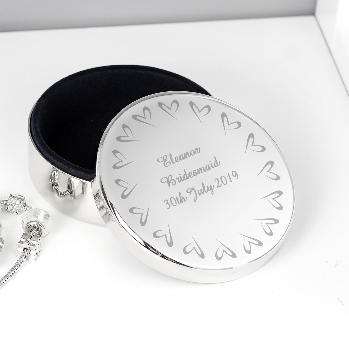 Personalised Small Hearts Round Trinket Box | Trinket, Jewellery & Keepsake Boxes | Inspired Creative Gifts