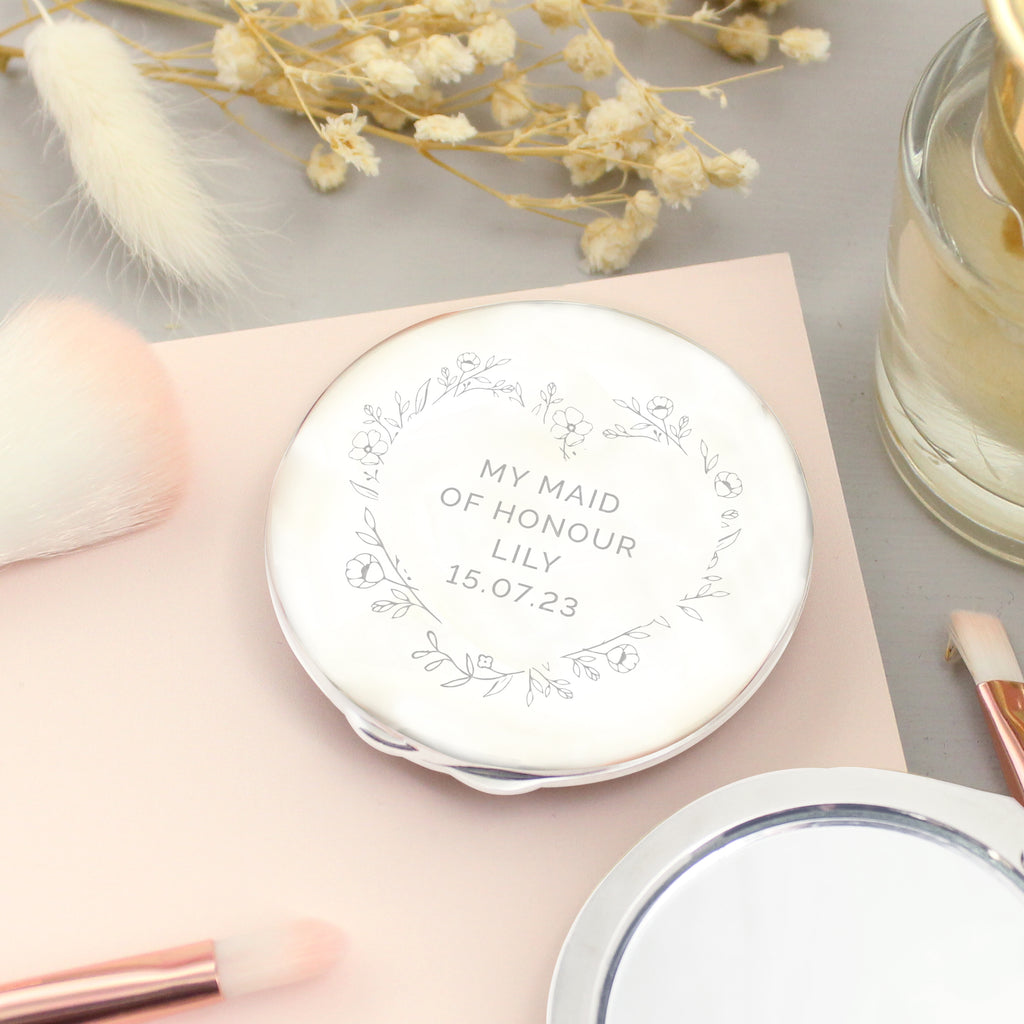 Personalised Floral Heart Compact Mirror for Wedding