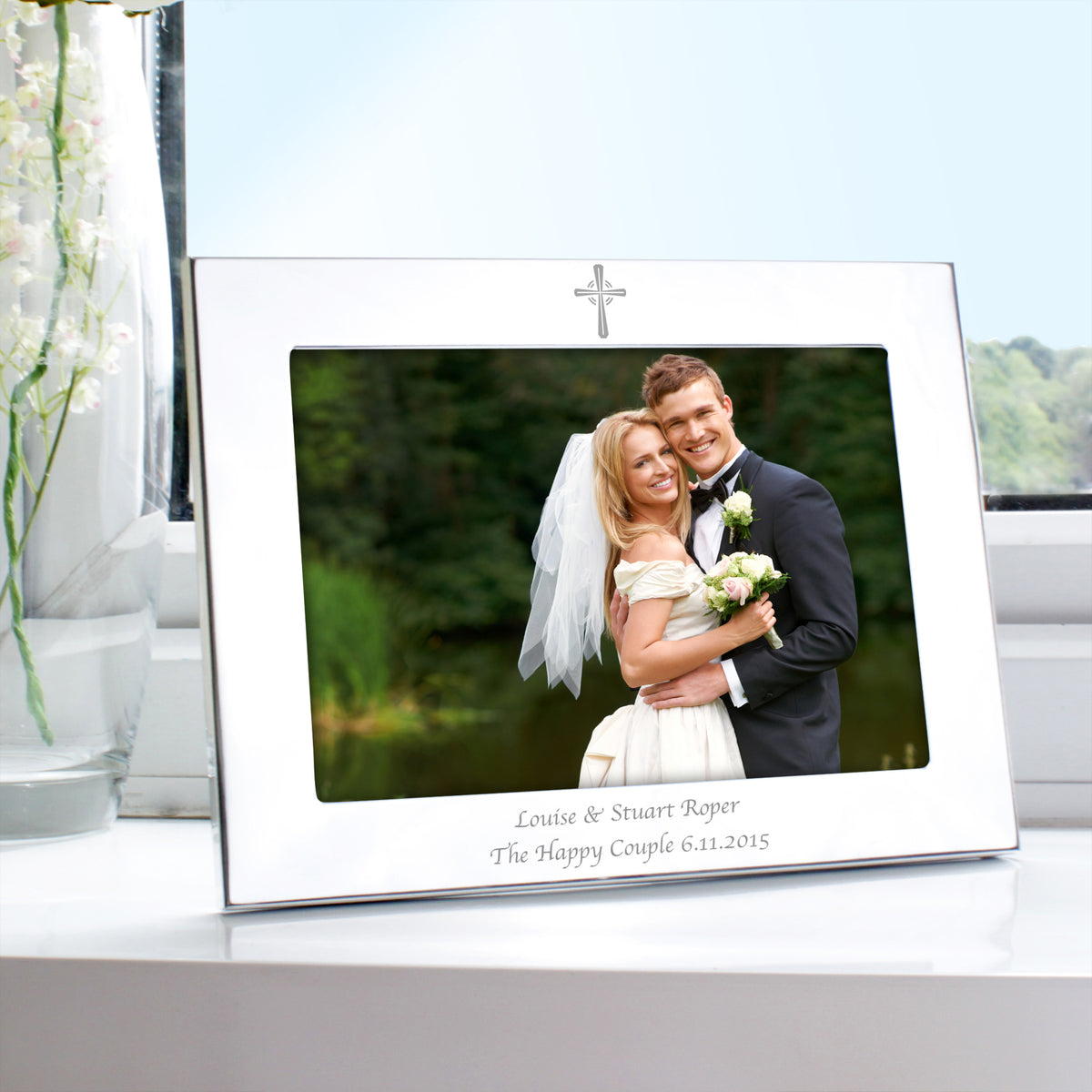 Personalised Silver 5x7 Landscape Cross Photo Frame for Mother's Day