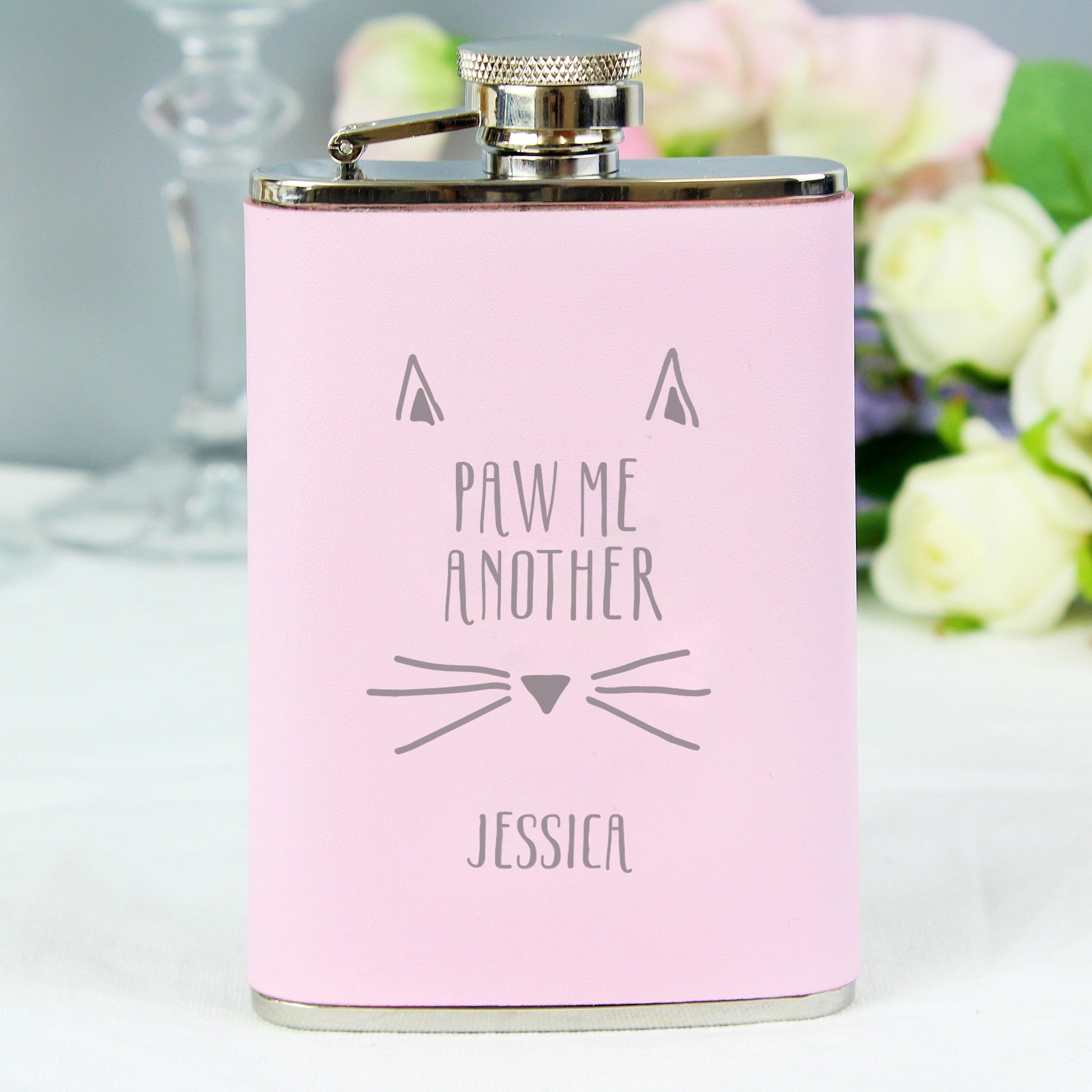 Personalised Paw Me Another Pink Hip Flask - Hip Flask - Inspired Creative Gifts