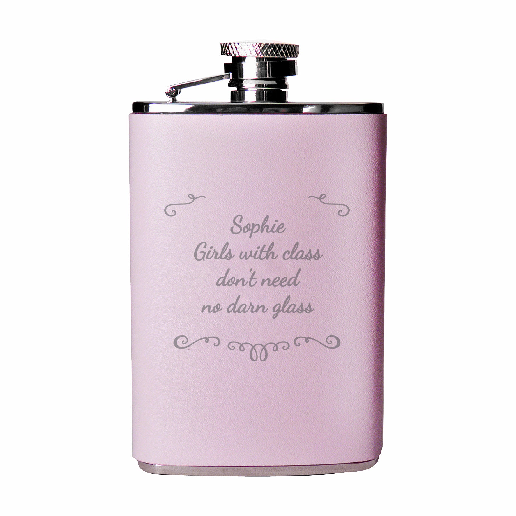 Personalised Ornate Pink Hip Flask - Hip Flask - Inspired Creative Gifts