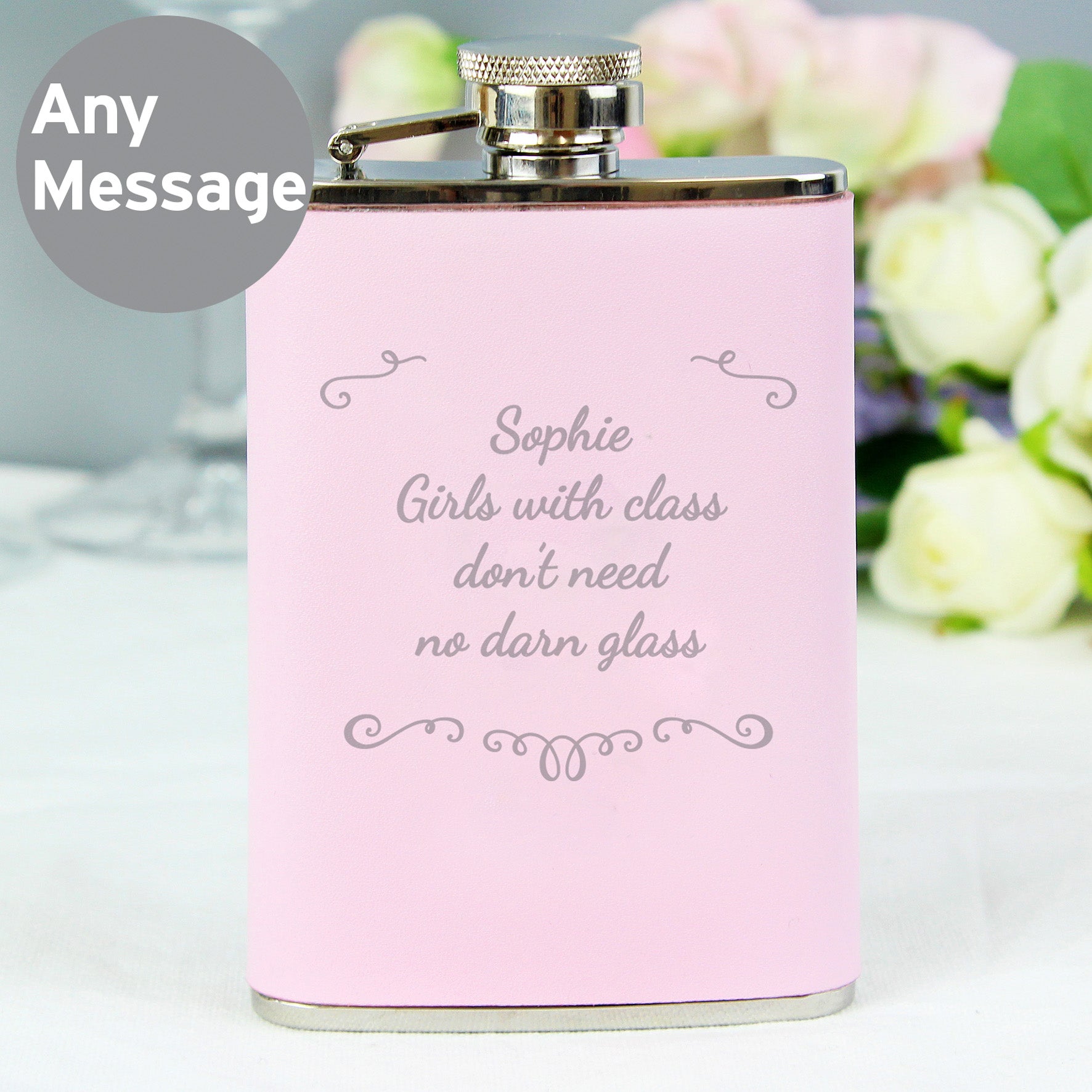 Personalised Ornate Pink Hip Flask - Hip Flask - Inspired Creative Gifts