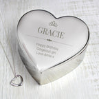Personalised Elegant Crown Heart Trinket Box & Sterling Silver Necklace Set for Wedding