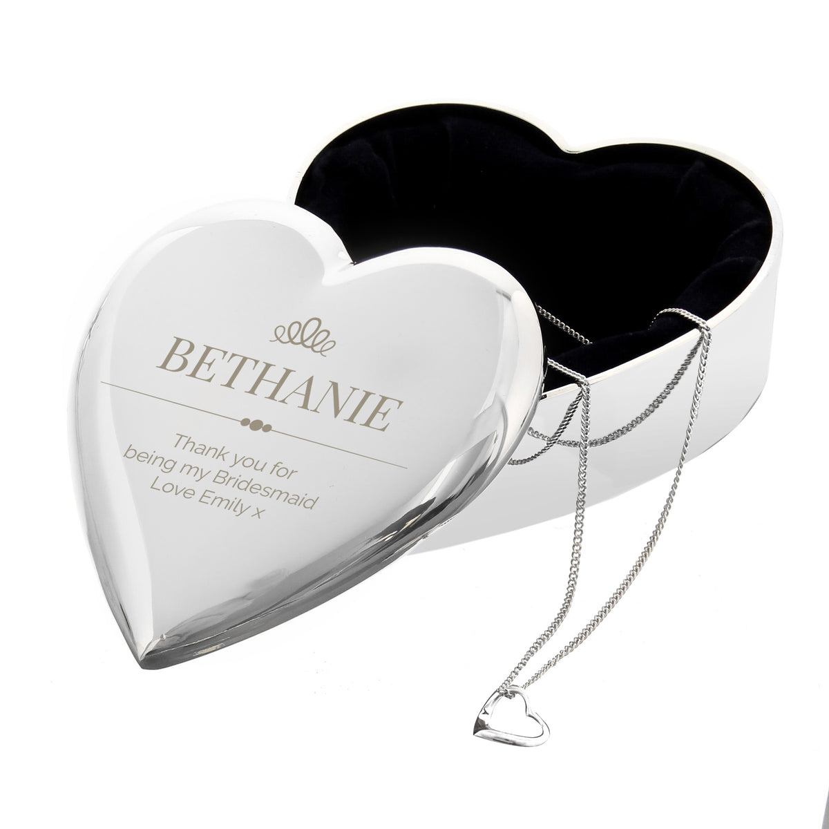 Personalised Elegant Crown Heart Trinket Box & Sterling Silver Necklace Set for Wedding