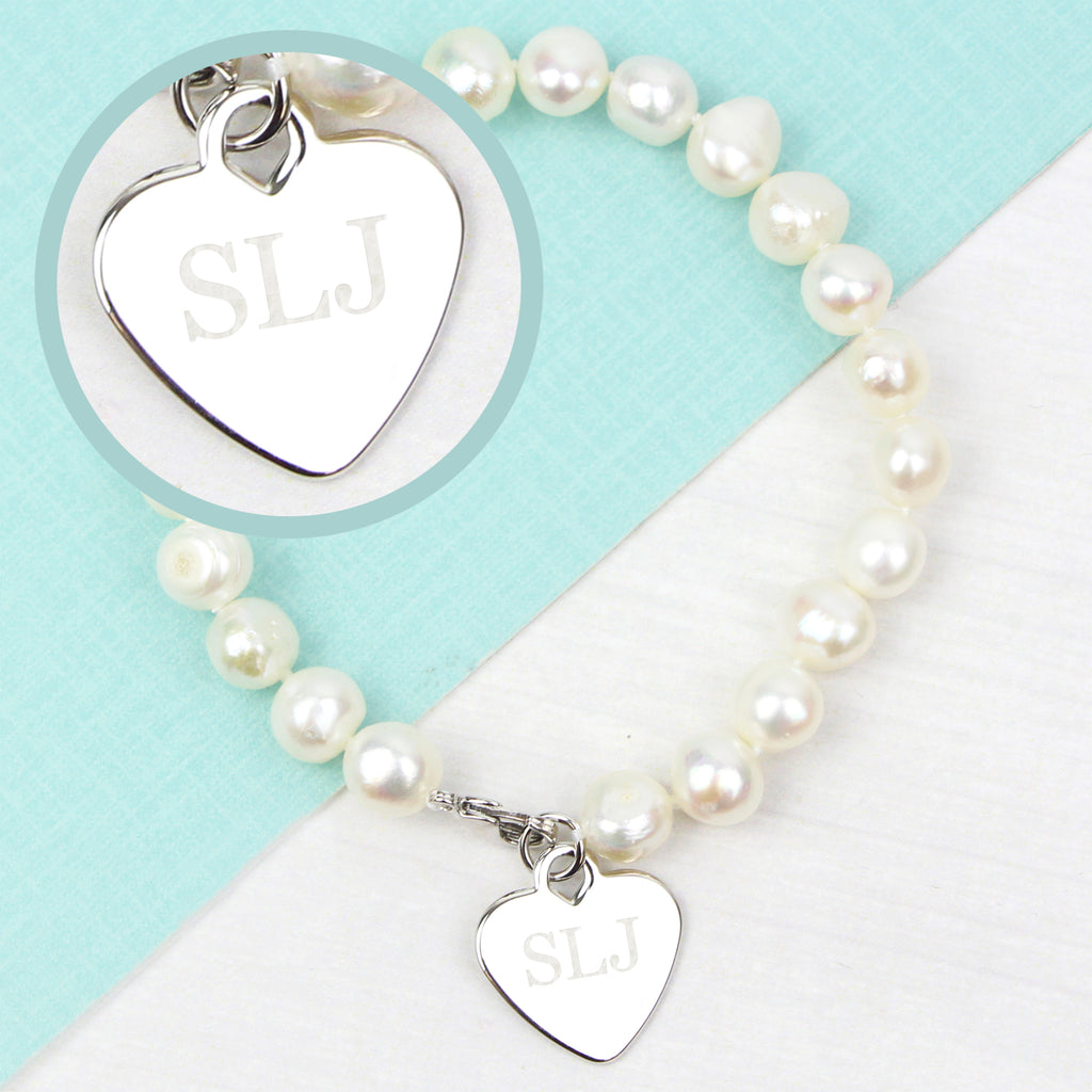 Personalised White Freshwater Pearl Initial Bracelet | Jewellery