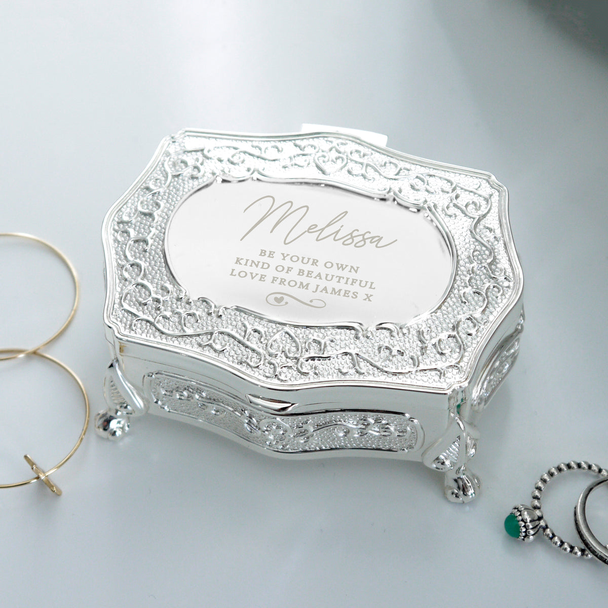 Personalised Swirls & Hearts Small Antique Trinket Box | Trinket, Jewellery & Keepsake Boxes | Inspired Creative Gifts
