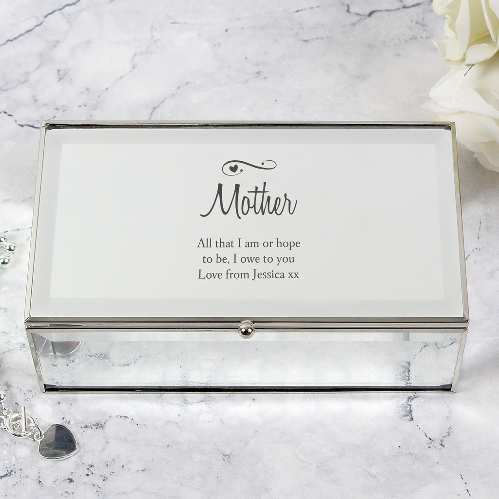 Personalised Swirls & Hearts Mirrored Jewellery Box for Wedding