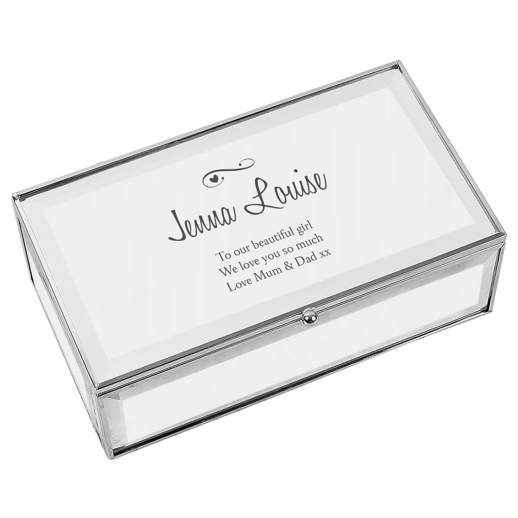 Personalised Swirls & Hearts Mirrored Jewellery Box for Wedding