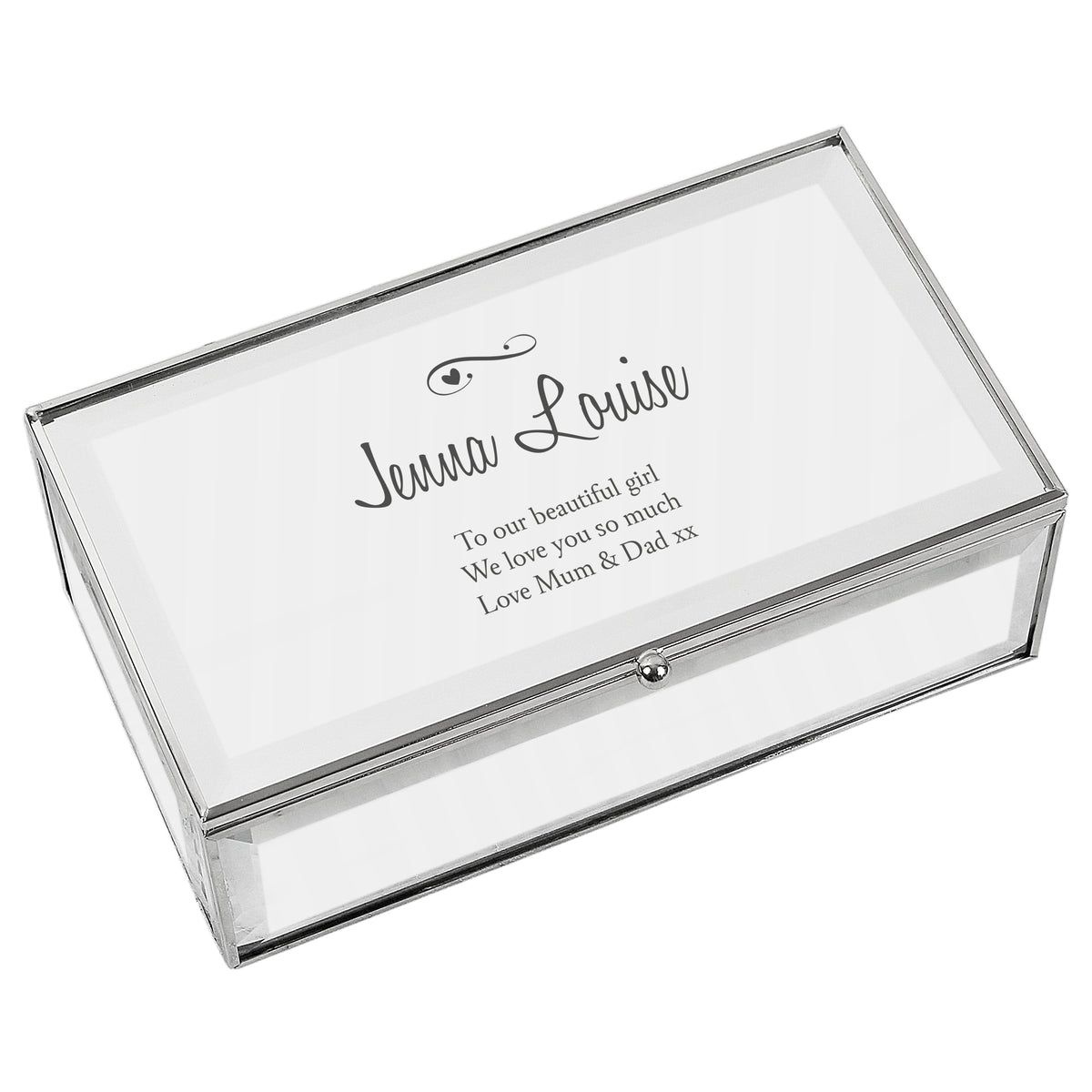 Personalised Swirls & Hearts Mirrored Jewellery Box for Wedding