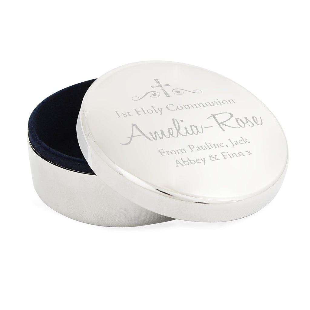 Personalised Religious Swirls & Hearts Round Trinket Box | Trinket, Jewellery & Keepsake Boxes | Wedding Gift