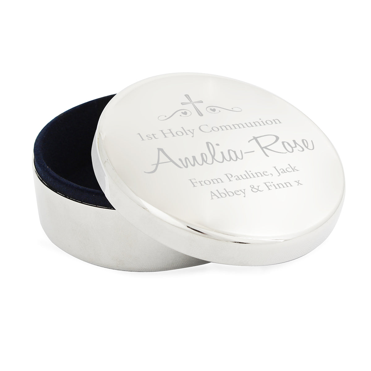Personalised Religious Swirls & Hearts Round Trinket Box | Trinket, Jewellery & Keepsake Boxes | Wedding Gift