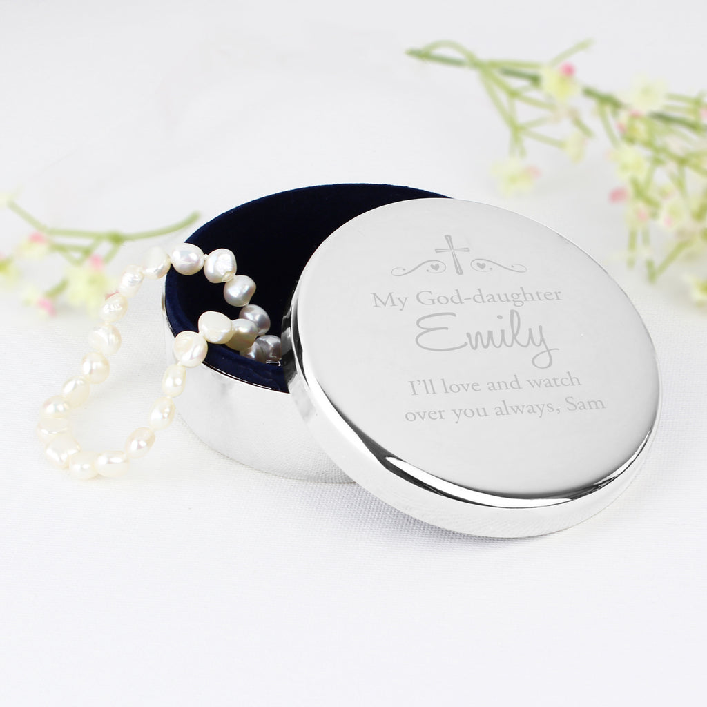 Personalised Religious Swirls & Hearts Round Trinket Box | Trinket, Jewellery & Keepsake Boxes | Wedding Gift