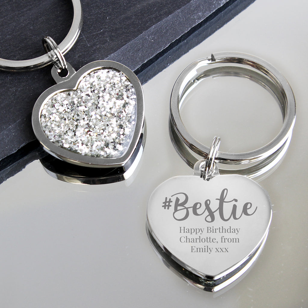 Personalised #Bestie Diamante Heart Keyring for Christmas