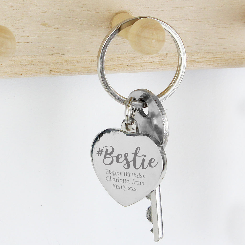 Personalised #Bestie Diamante Heart Keyring for Christmas